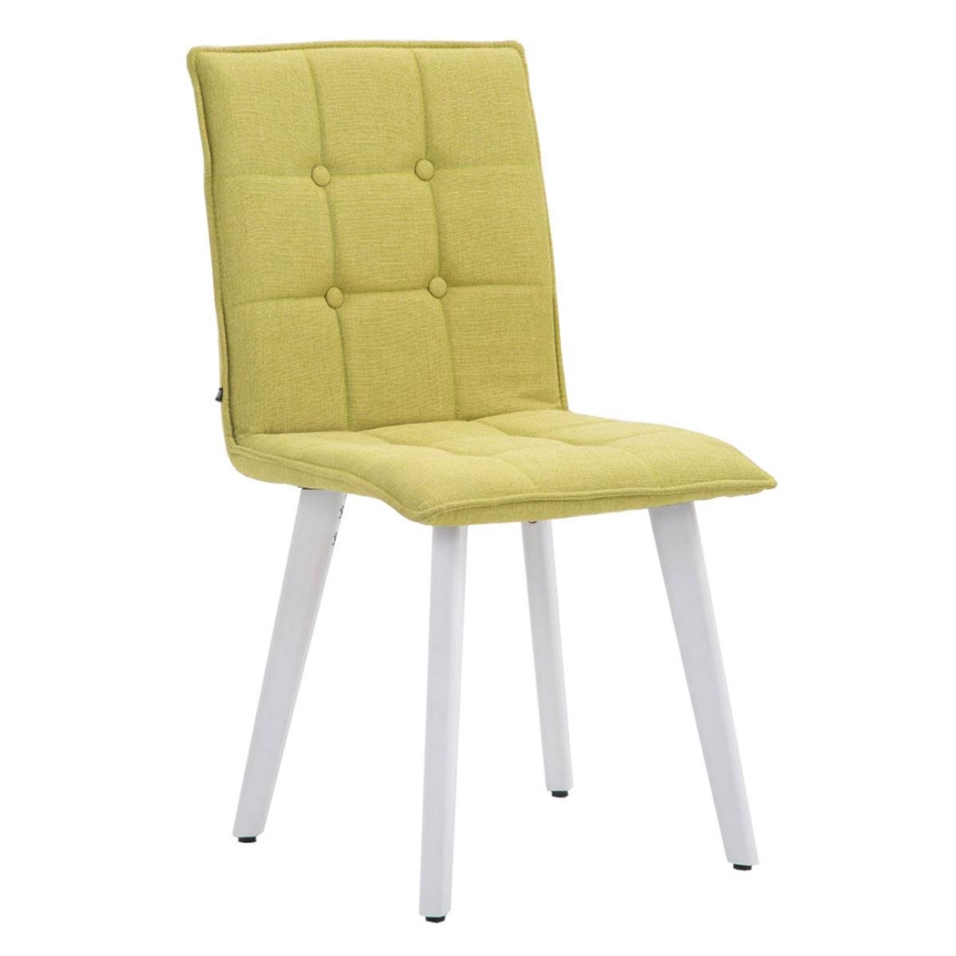 Silla de Confidente ERNY, Patas de Madera Blancas, Tela Verde