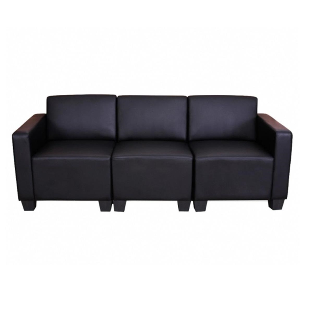 Sofá Modular de 3 plazas LONY, Gran Acolchado, Exclusivo Diseño, en Piel color Negro