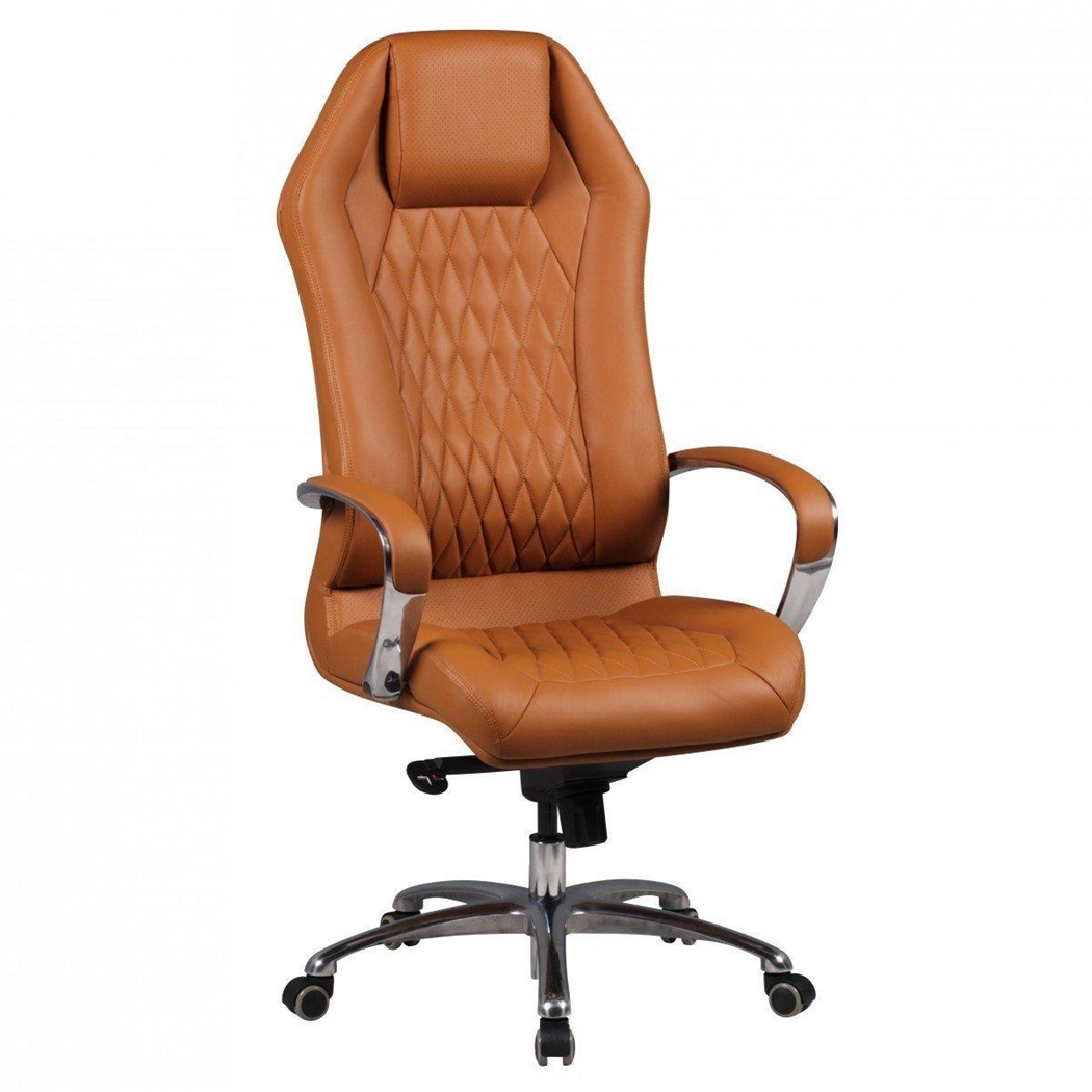 DEMO# Sillón Ergonómico BATURA, Precioso Diseño, Tapizado en Piel Genuina color Marrón Claro