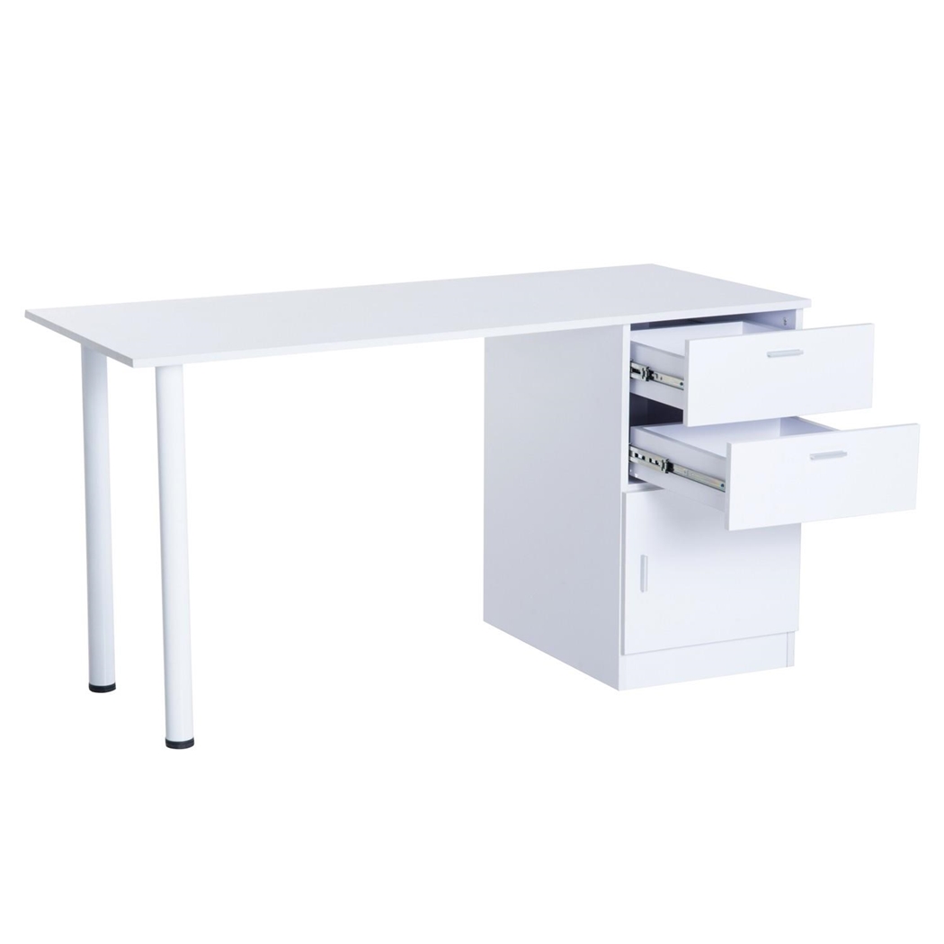 Mesa para Ordenador JAMES, con Cajones, 138x60x74 cm, en Madera color Blanco