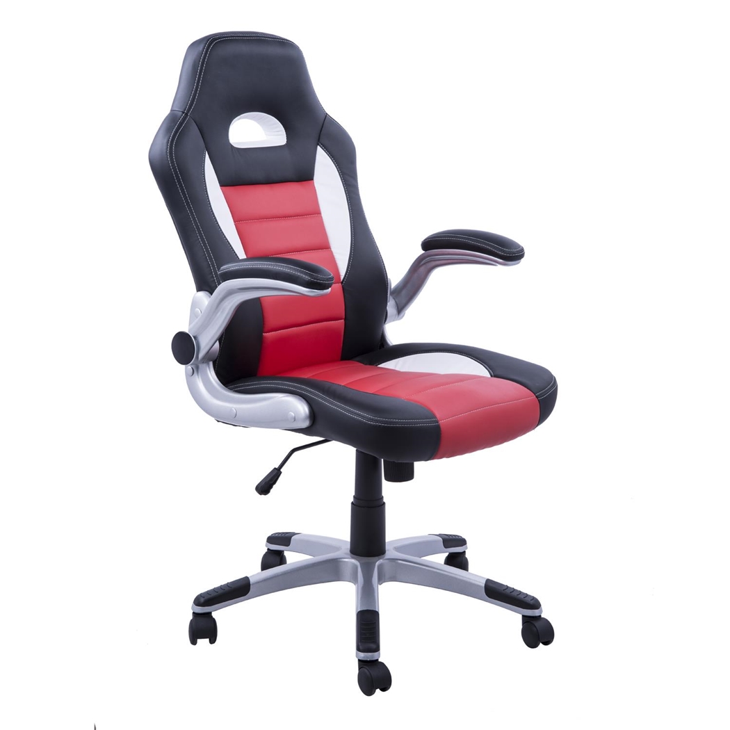 Silla de Ordenador JORDAN, Diseño Deportivo, Reposabrazos Abatibles, en Piel color Rojo