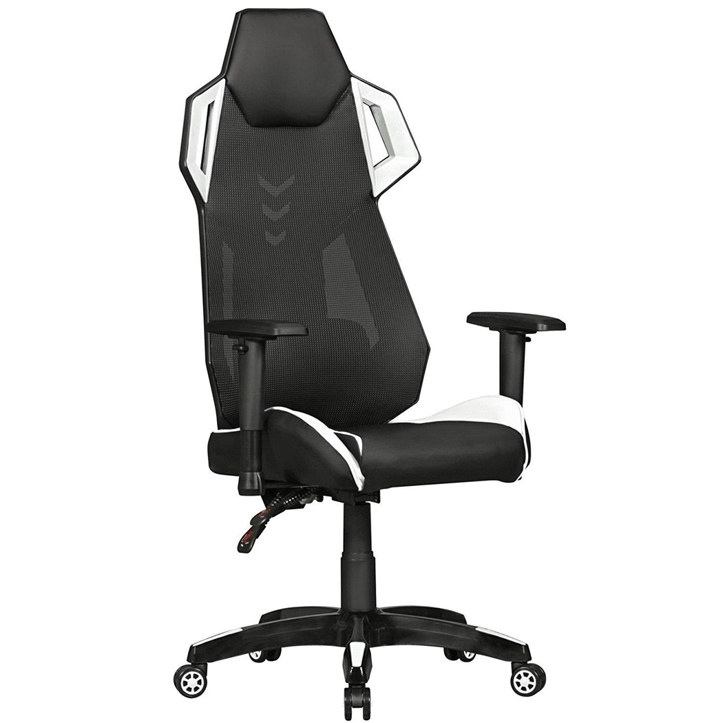 Silla Gaming GAMEPAK, Ergonómica, Soporte Lumbar, en Piel y Malla color Negro y Blanco