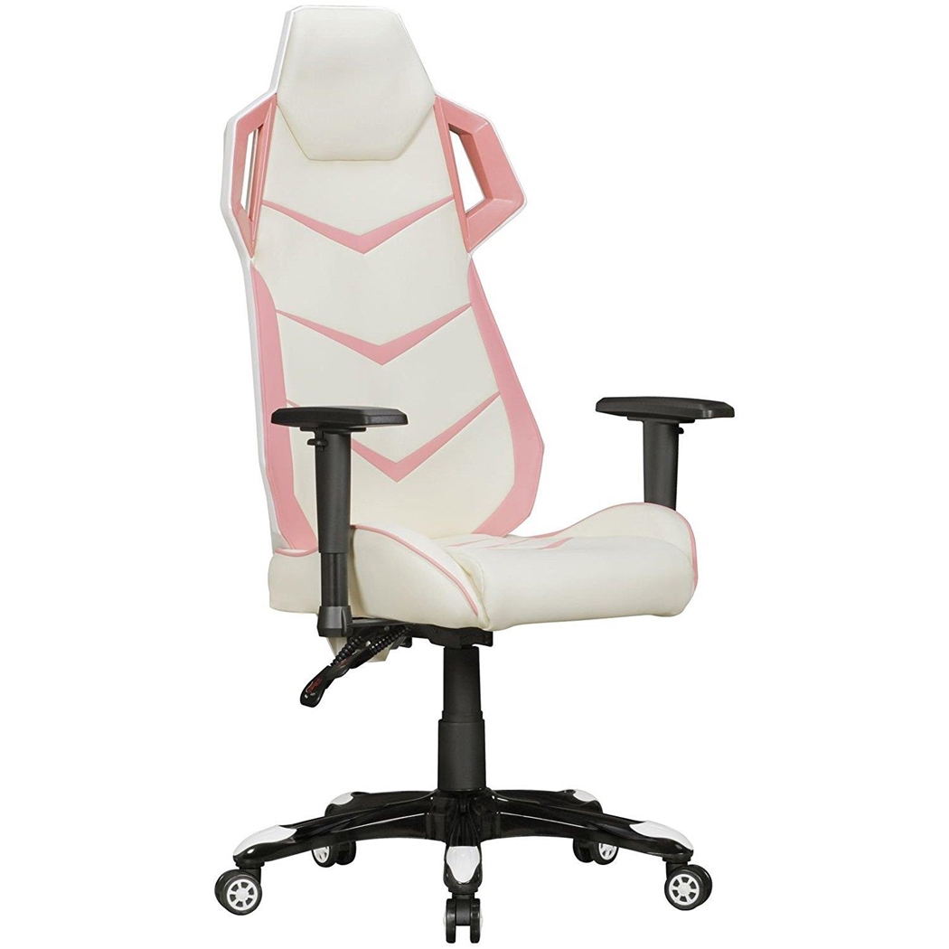 Silla Gaming GAMEPAK, Ergonómica, Soporte Lumbar, en Piel y Malla color Crema y Rosa