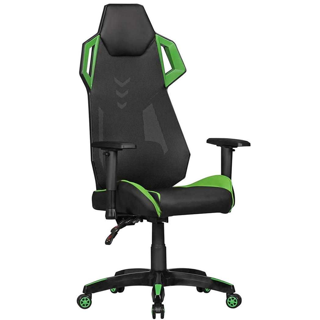 Silla Gaming GAMEPAK, Ergonómica, Soporte Lumbar, en Piel y Malla color Negro y Verde