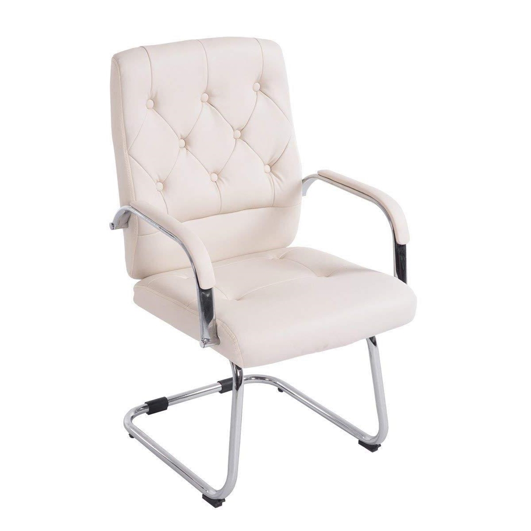 Silla de Confidente FELING, Estructura Metálica, en Piel con Capitoné color Crema