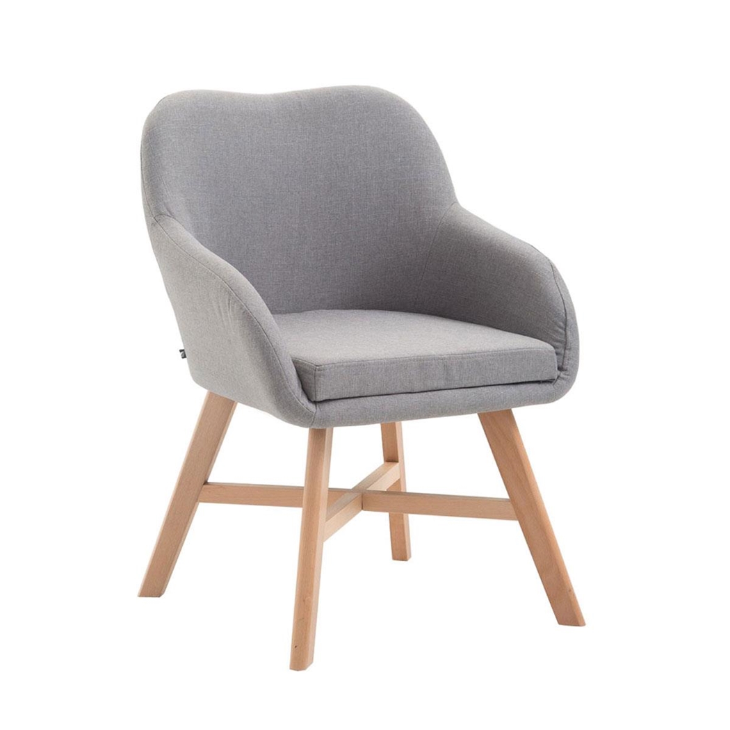 Silla de Confidente KETEL Muy Exclusiva, Estructura en Madera, Patas Claras y Tela Gris Claro