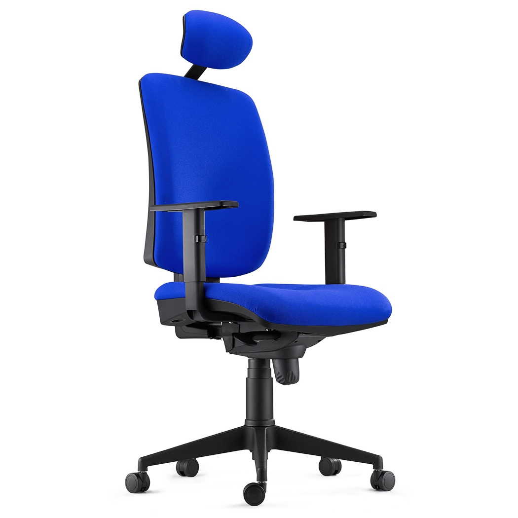 Silla Ergonómica PIERO, en Tela color Azul, con Reposacabezas y Brazos Ajustables