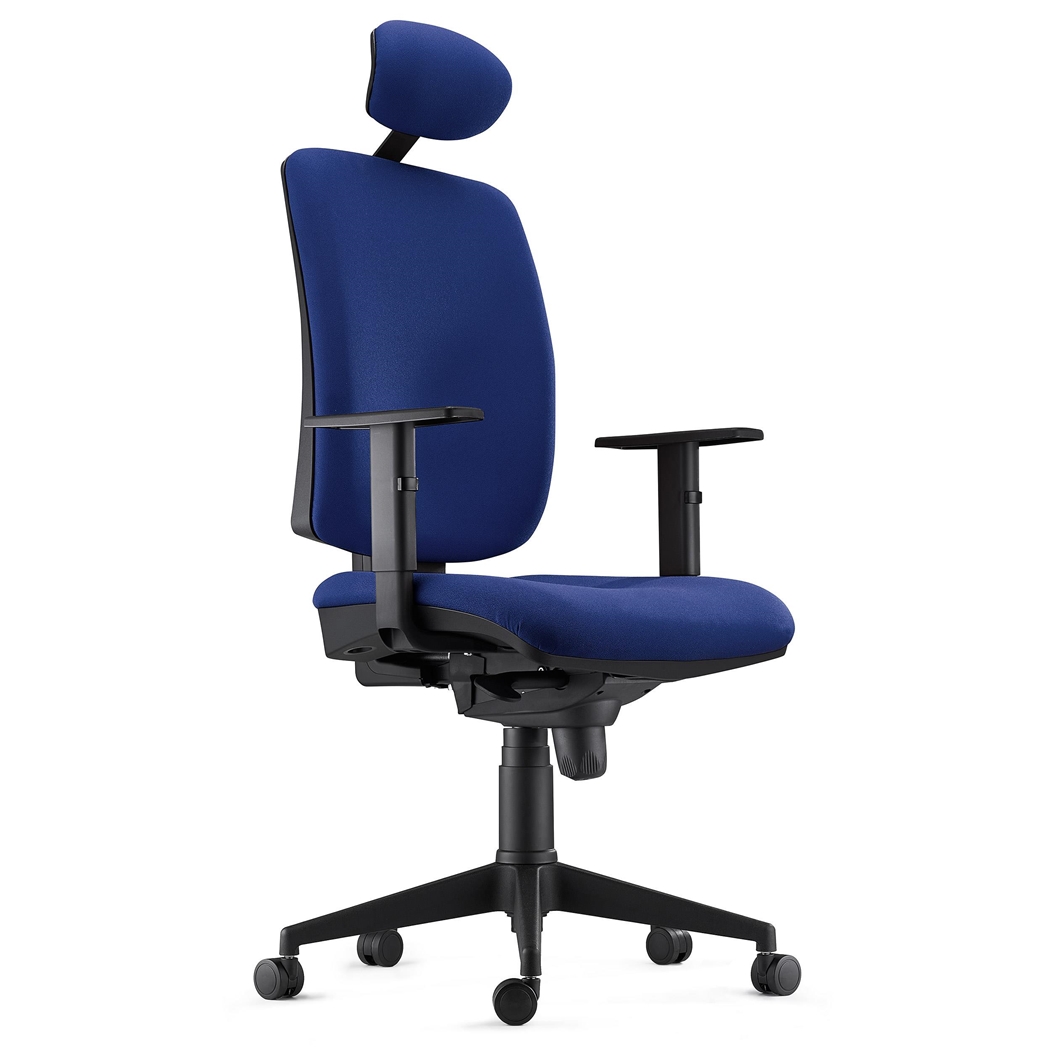 Silla Ergonómica PIERO, en Tela color Azul Oscuro, con Reposacabezas y Brazos Ajustables