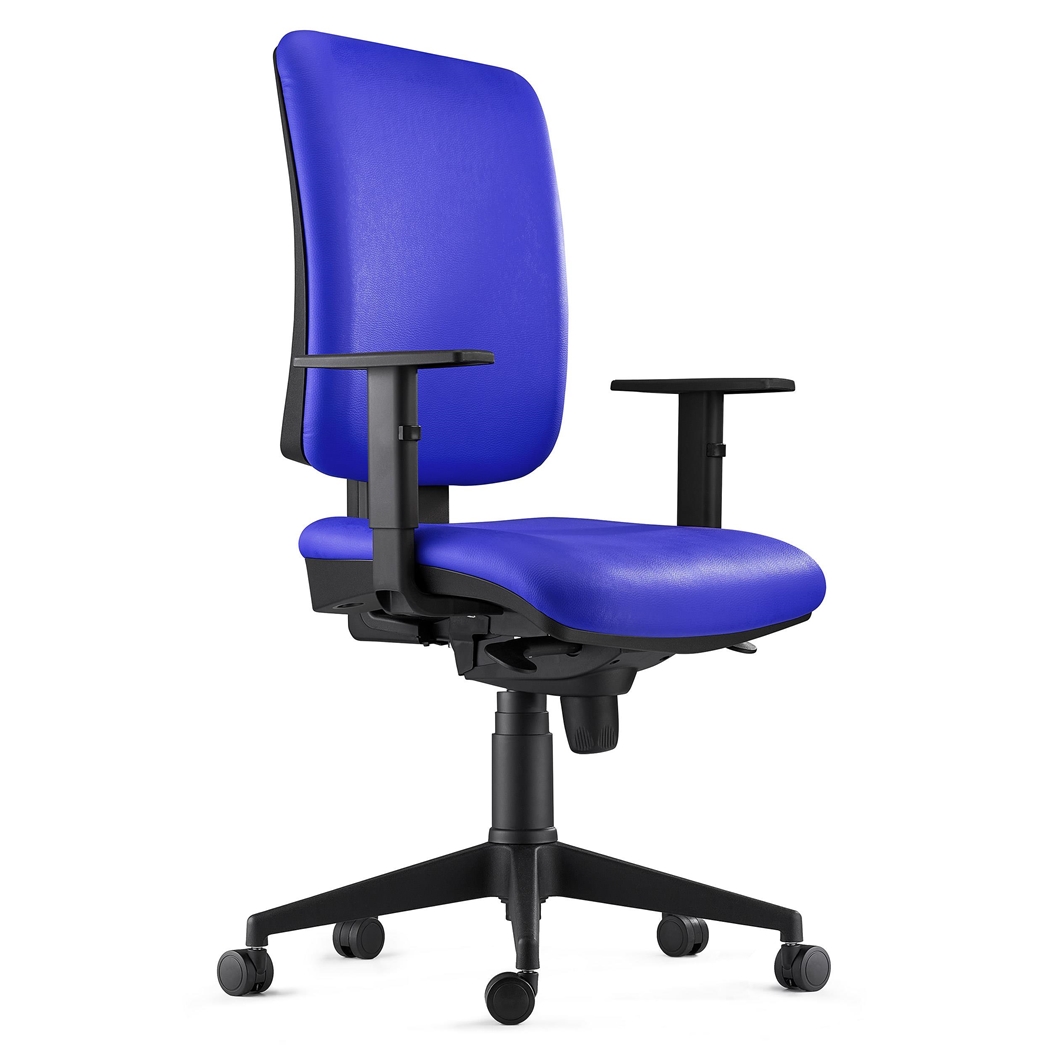 Silla Ergonómica PIERO, en Piel color Azul, con Brazos Ajustables