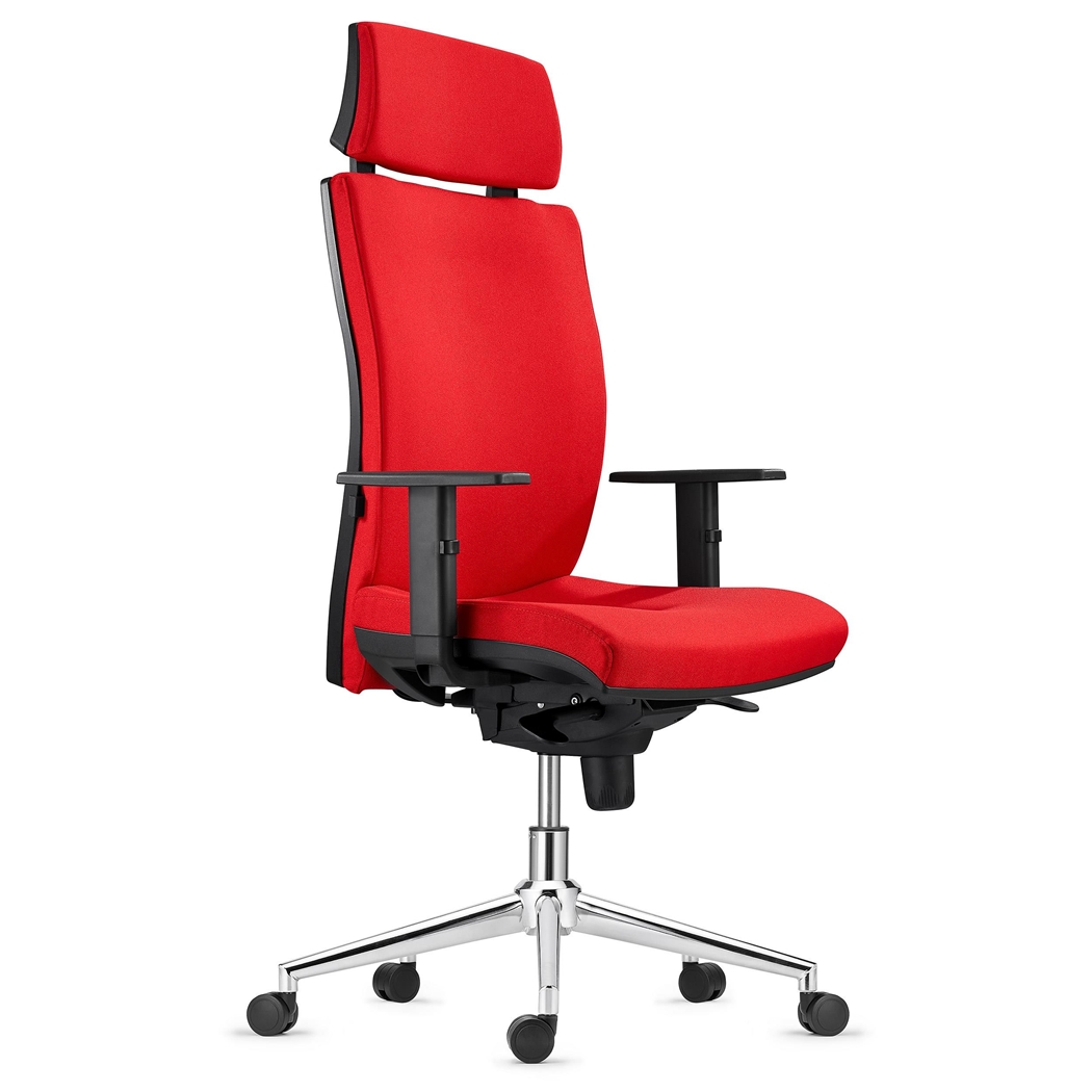 Silla Ergonómica MARVEL, Tela Roja, Base Metálica, Reposacabezas y Soporte Lumbar