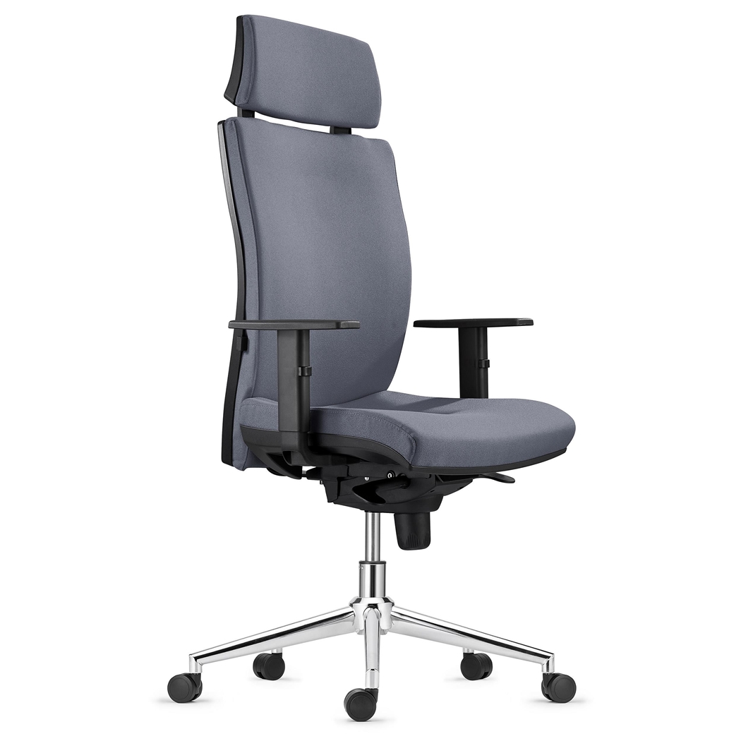 Silla Ergonómica MARVEL, Tela Gris, Base Metálica, Reposacabezas y Soporte Lumbar