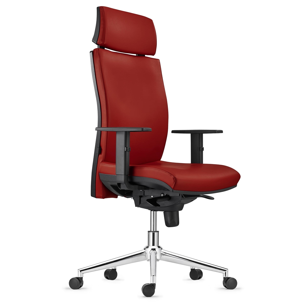 Silla Ergonómica MARVEL, Piel Marrón, Base Metálica, Reposacabezas y Soporte Lumbar