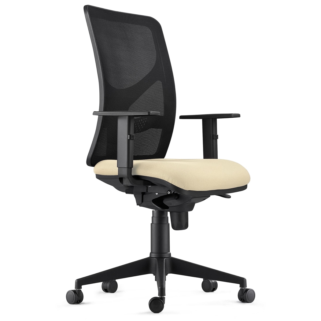 Silla de Oficina MILO, Brazos Ajustables, Soporte Lumbar, en Tela color Crema