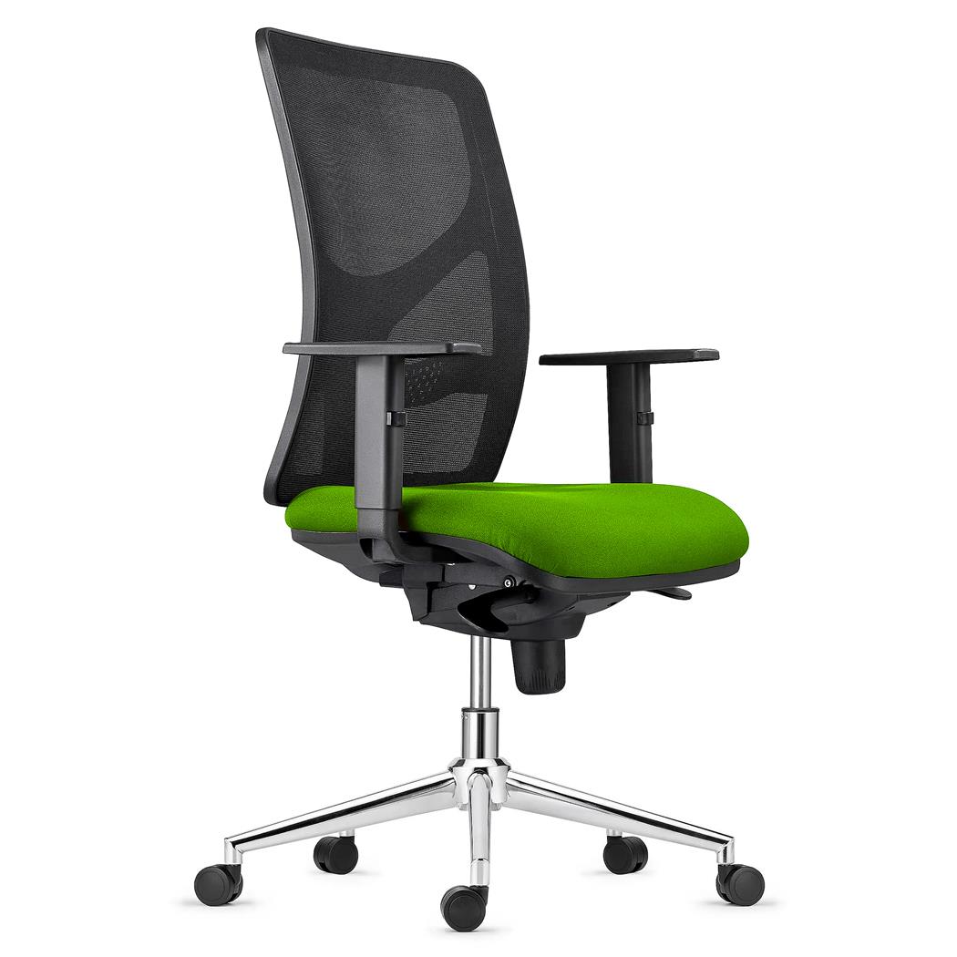 Silla de Oficina MILO, Base Metálica, Brazos Ajustables, Soporte Lumbar, en Tela color Verde