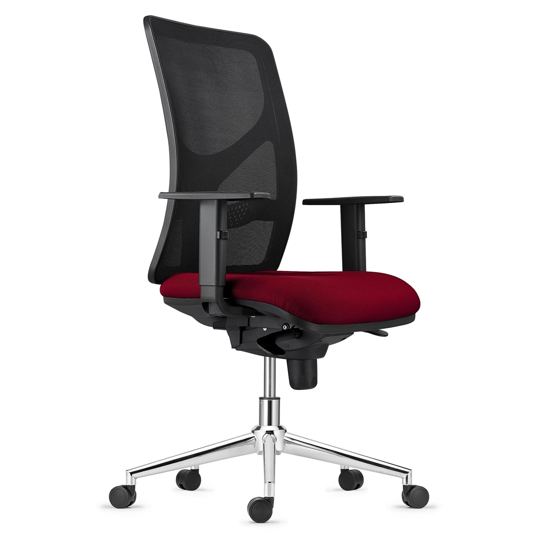Silla de Oficina MILO, Base Metálica, Brazos Ajustables, Soporte Lumbar, en Tela color Burdeos