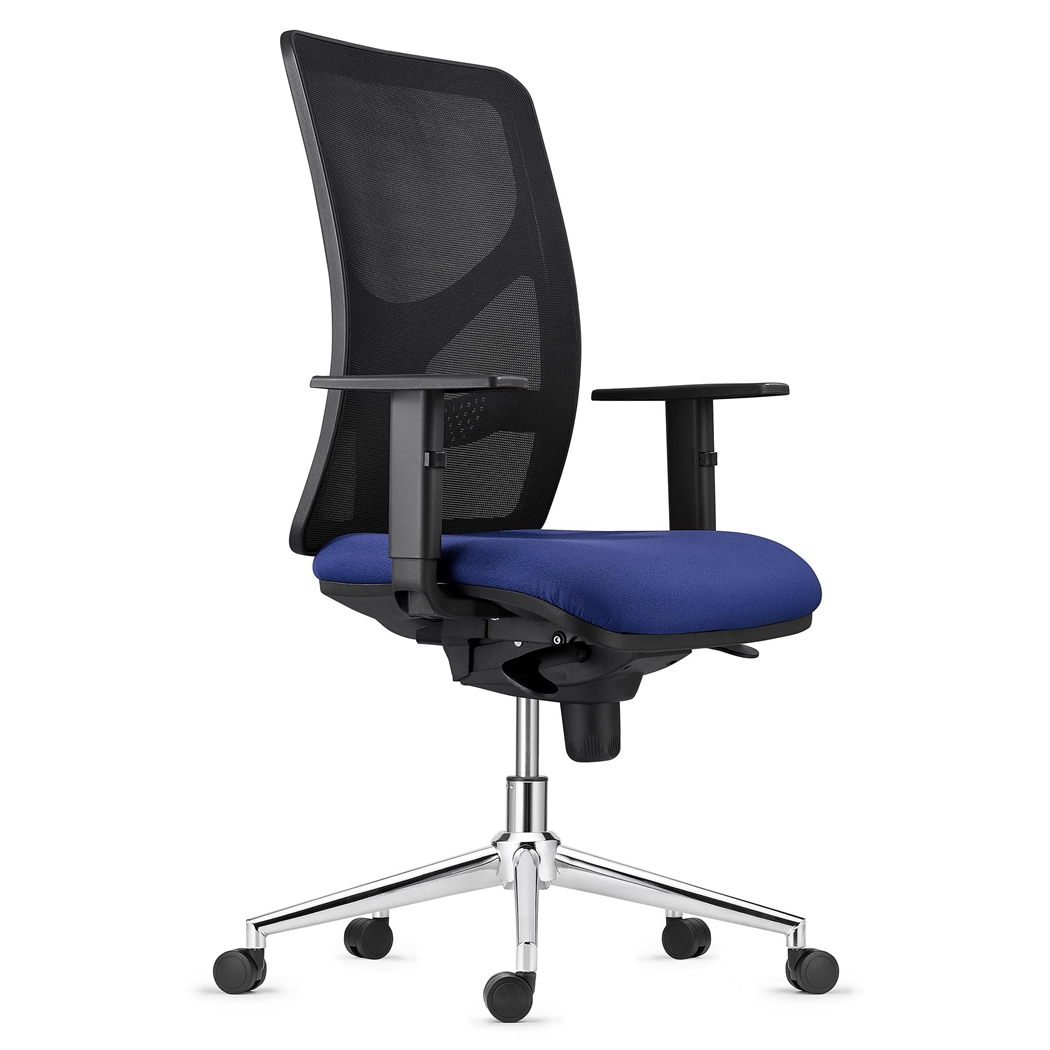 Silla de Oficina MILO, Base Metálica, Brazos Ajustables, Soporte Lumbar, en Tela color Azul Oscuro
