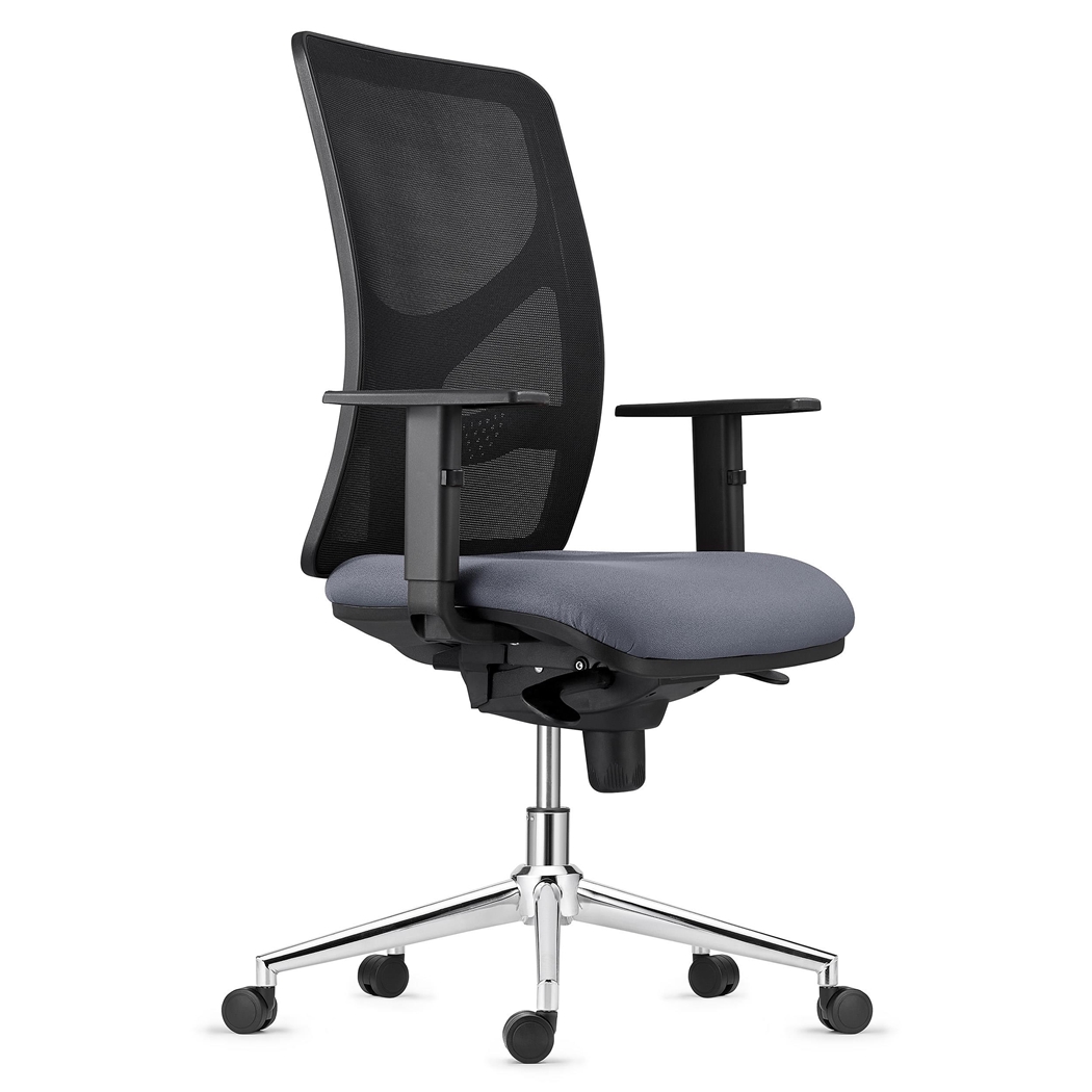 Silla de Oficina MILO, Base Metálica, Brazos Ajustables, Soporte Lumbar, en Tela color Gris