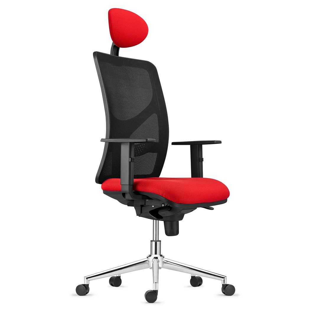 Silla de Oficina BAIKAL, Base Metálica, Brazos Ajustables, Soporte Lumbar, en Tela color Rojo