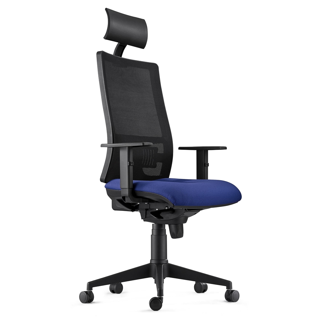 Silla Ergonómica MARSA, Reposacabezas, Brazos Ajustables y Soporte Lumbar, en Azul Oscuro