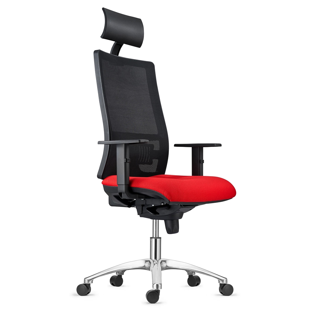 Silla Ergonómica MARSA, Base Metálica, Reposacabezas, Brazos Ajustables y Soporte Lumbar, en Rojo