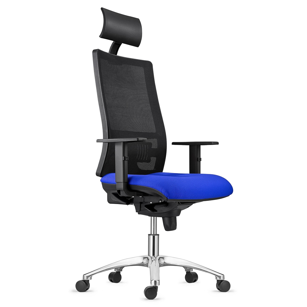 Silla Ergonómica MARSA, Base Metálica, Reposacabezas, Brazos Ajustables y Soporte Lumbar, en Azul