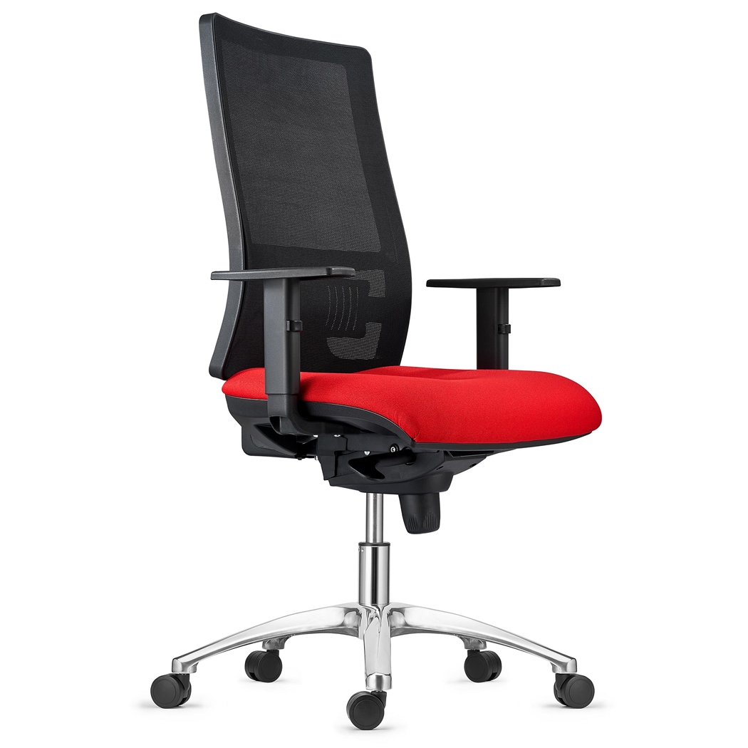 Silla Ergonómica EMERSON, Base Metálica, Soporte Lumbar, Respaldo Ajustable, en Tela color Rojo