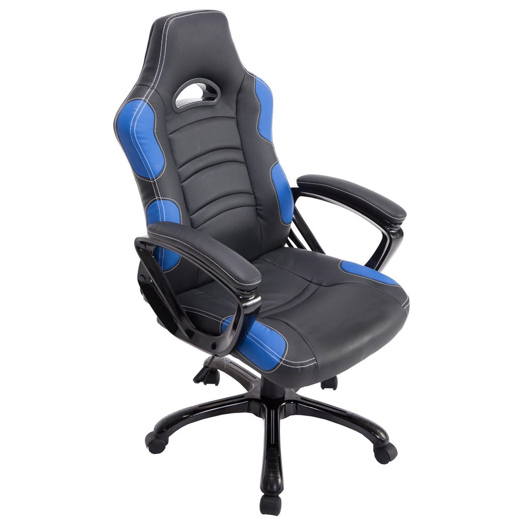 Silla Gaming AUKE, Reclinable, Diseño Deportivo, en Piel color Negro/Azul