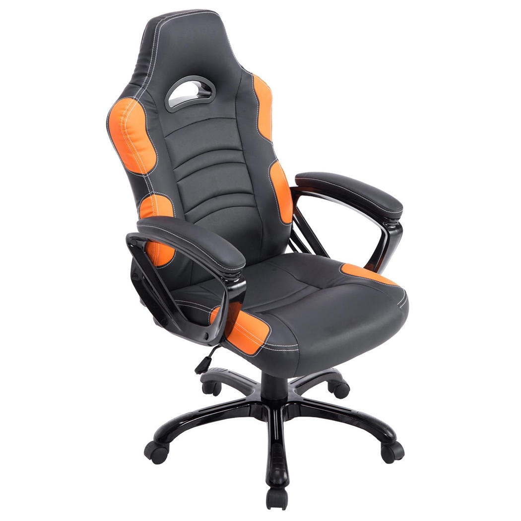 Silla Gaming AUKE, Reclinable, Diseño Deportivo, en Piel color Negro/Naranja