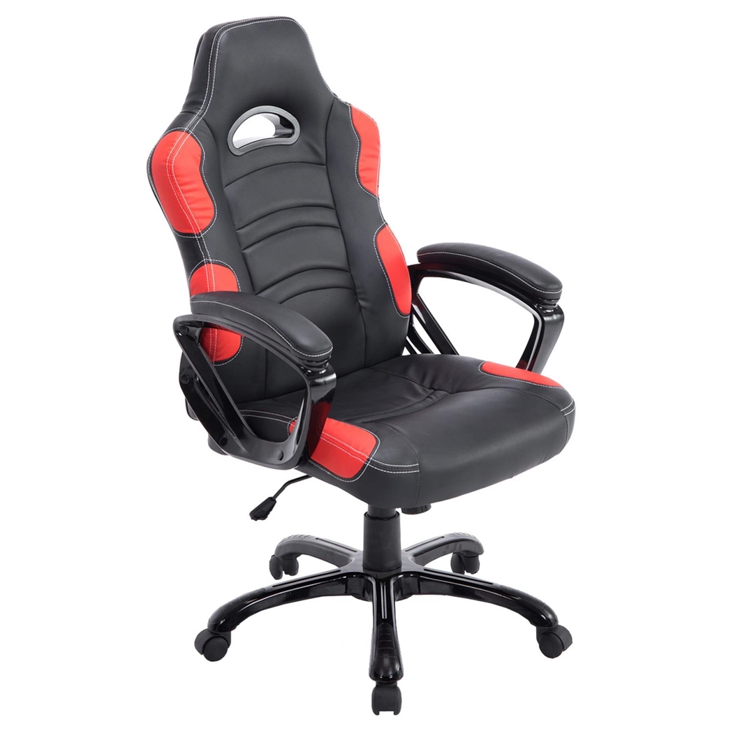 Silla Gaming AUKE, Reclinable, Diseño Deportivo, en Piel color Negro/Rojo