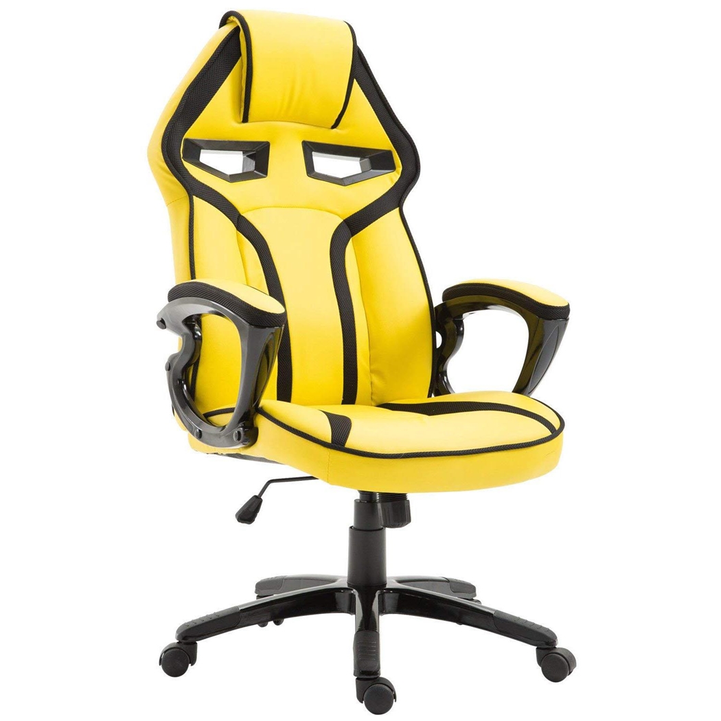 Silla Gaming GOTAM, Mecanismo Basculante, Diseño Deportivo, en Piel color Amarillo