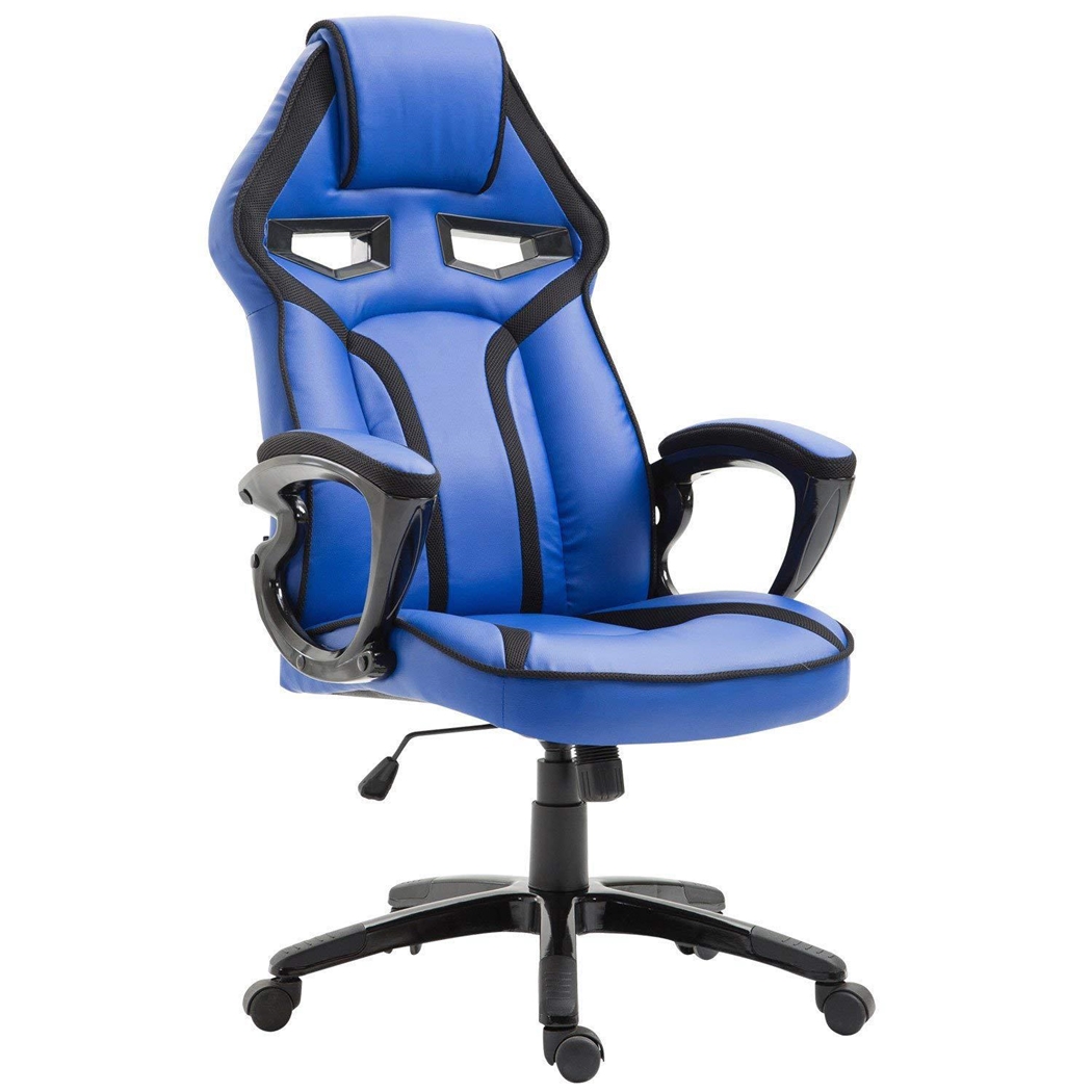 Silla Gaming GOTAM, Mecanismo Basculante, Diseño Deportivo, en Piel color Azul