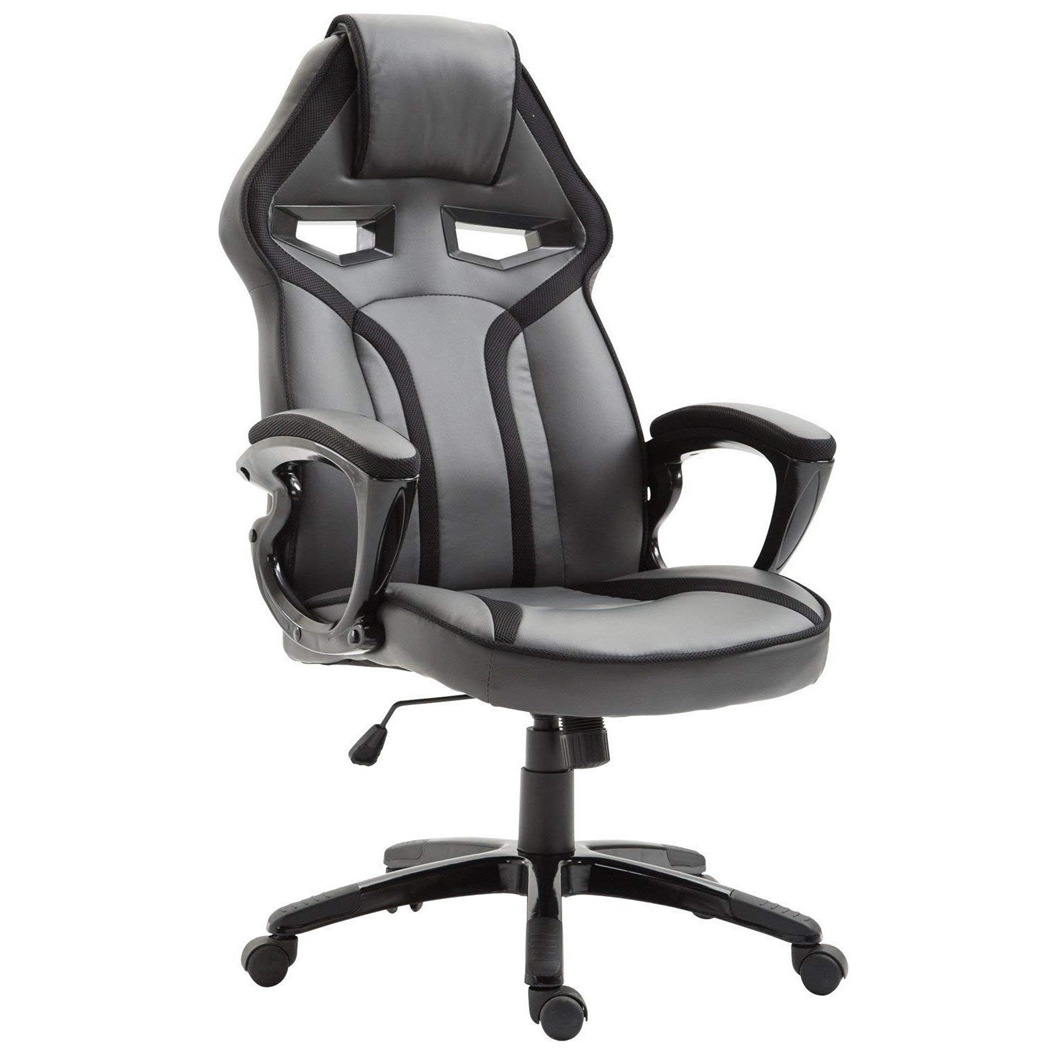 Silla Gaming GOTAM, Mecanismo Basculante, Diseño Deportivo, en Piel color Gris