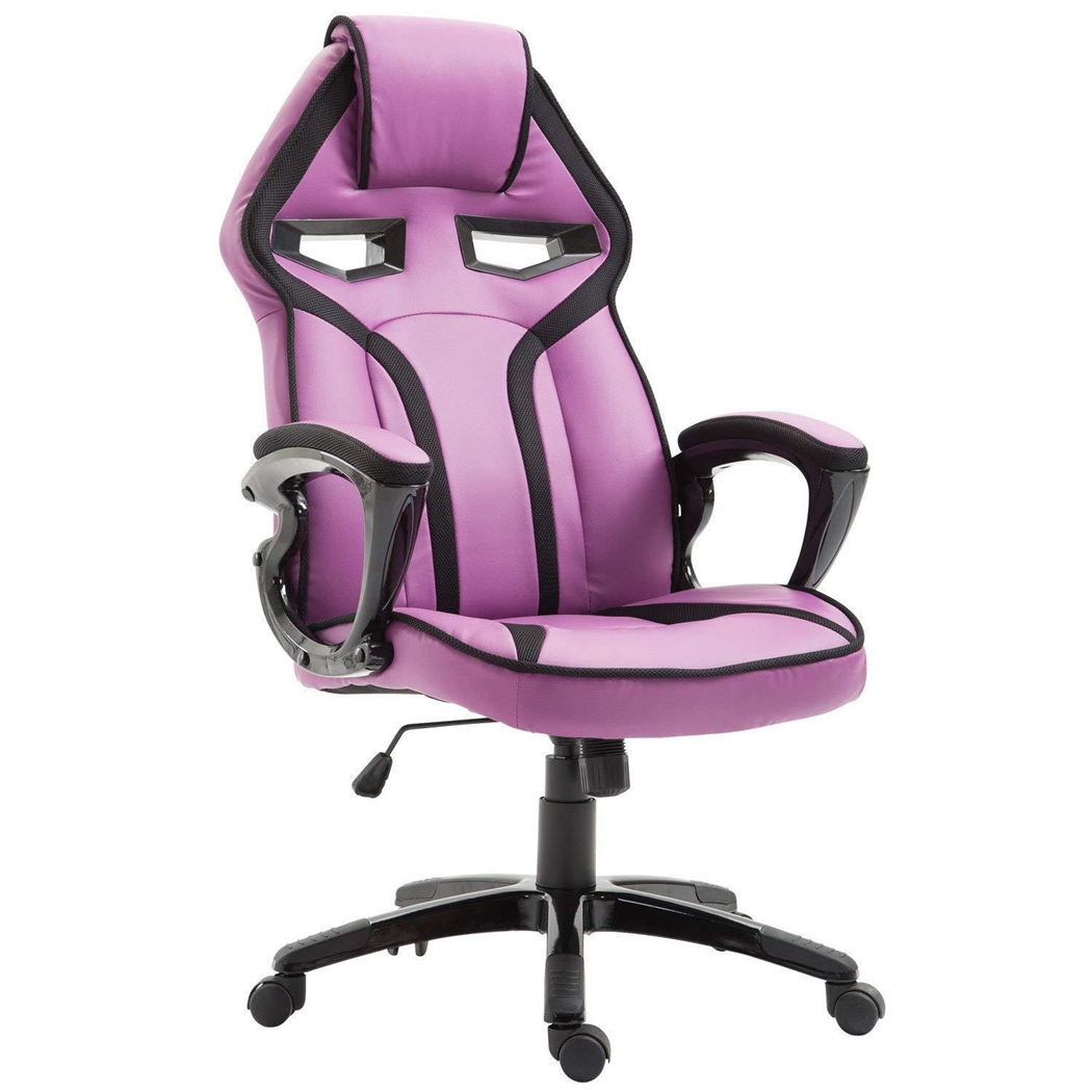 Silla Gaming GOTAM, Mecanismo Basculante, Diseño Deportivo, en Piel color Morado