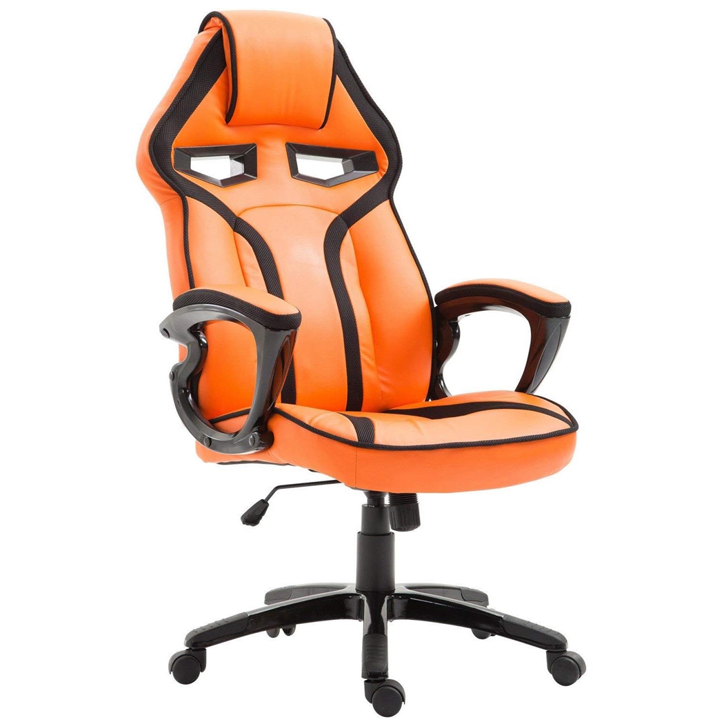 Silla Gaming GOTAM, Mecanismo Basculante, Diseño Deportivo, en Piel color Naranja