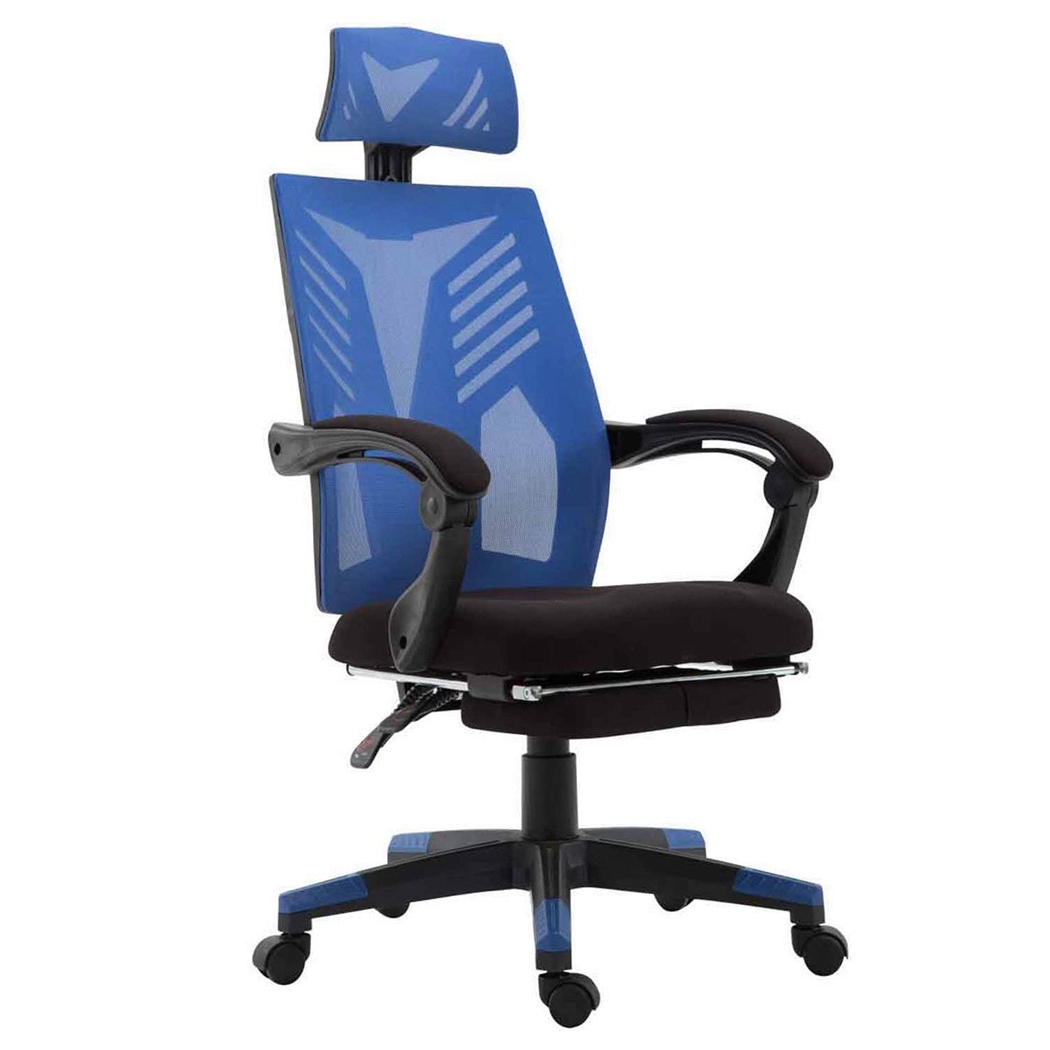 Silla Gaming NEON, Ergonómica, Reposapiés Extensible, en Malla Transpirable Negra y Azul