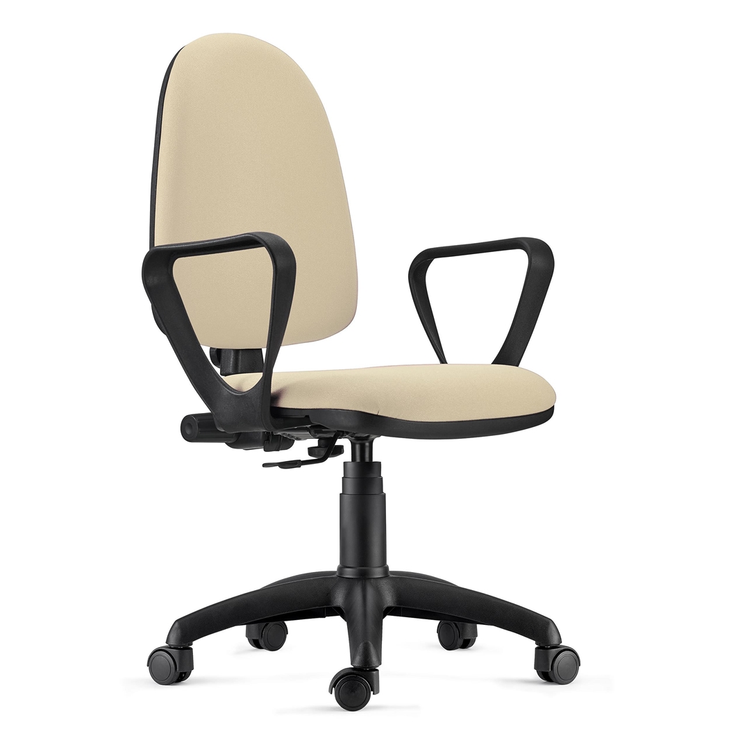 Silla de Oficina ANDREA, Respaldo Ajustable, Robusta y Versátil, con Reposabrazos, Tela Crema