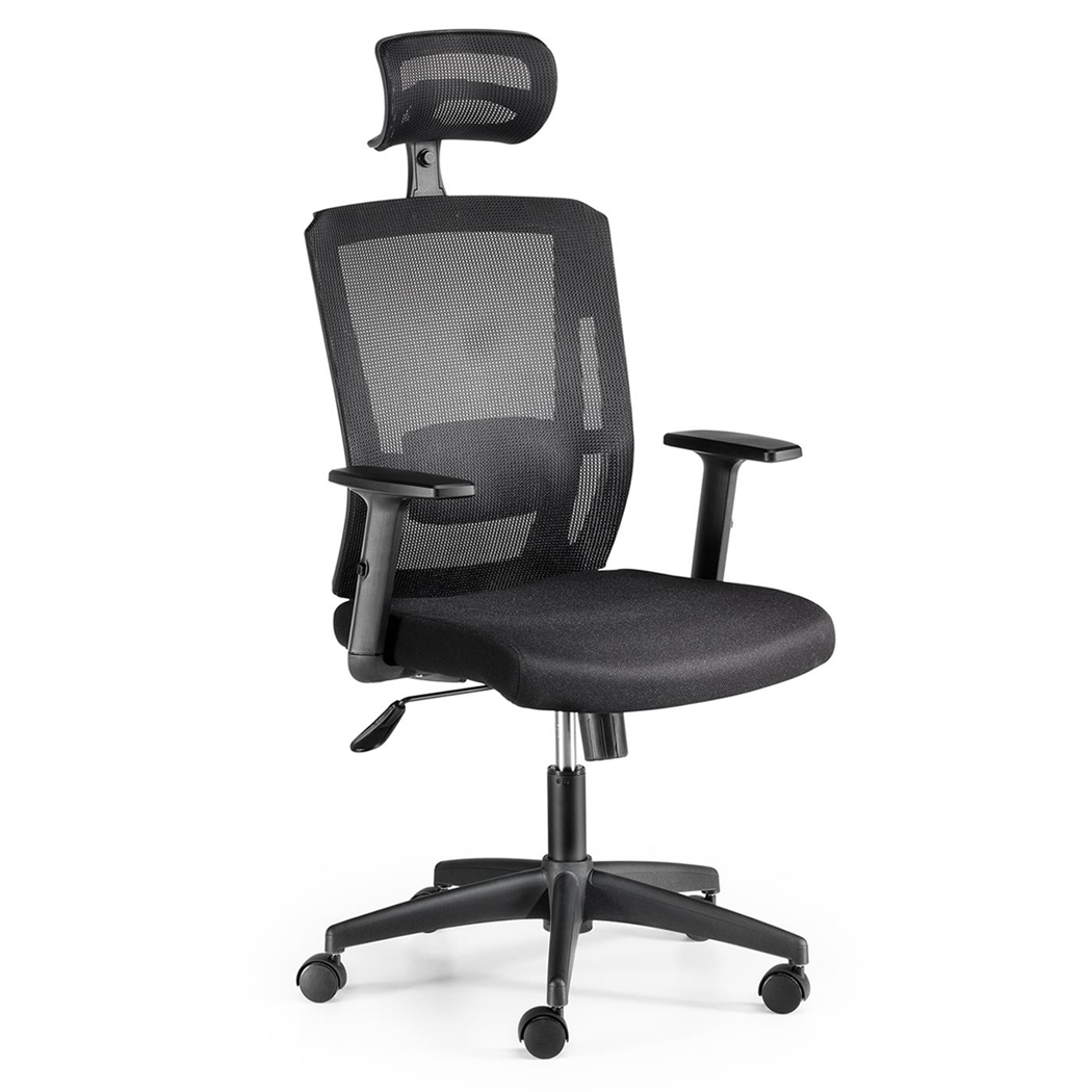 Silla Ergonómica INGA, con Reposacabezas, Soporte Lumbar, Uso 8h, en Negro