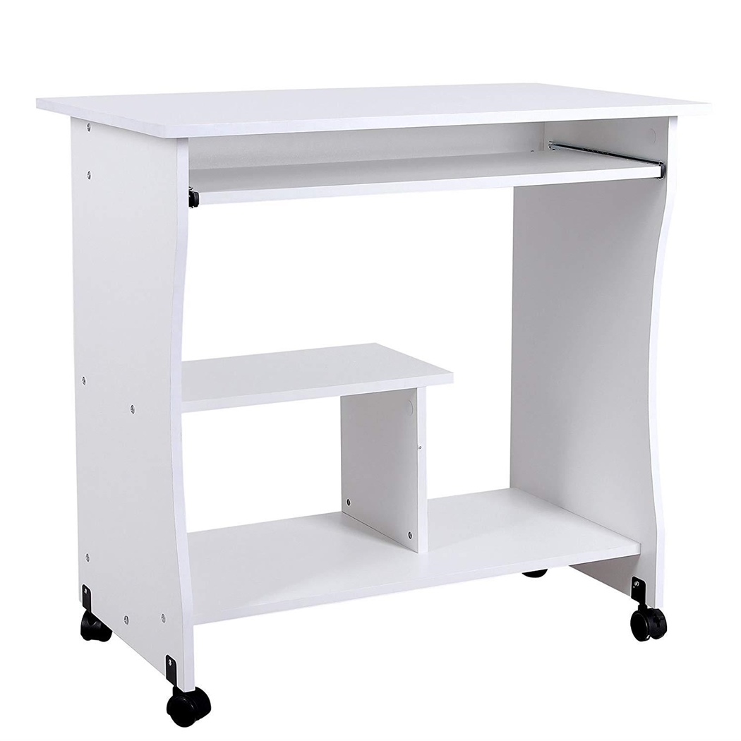 Mesa para Ordenador con Ruedas KIARA, 80x48x76 cm, en Madera color Blanco