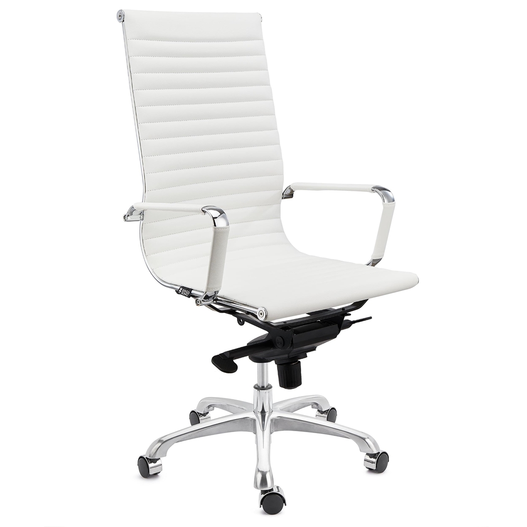 DEMO# Silla de Oficina DORIS, Estructura Metálica Cromada, Elegante Acabado, en Piel Blanca
