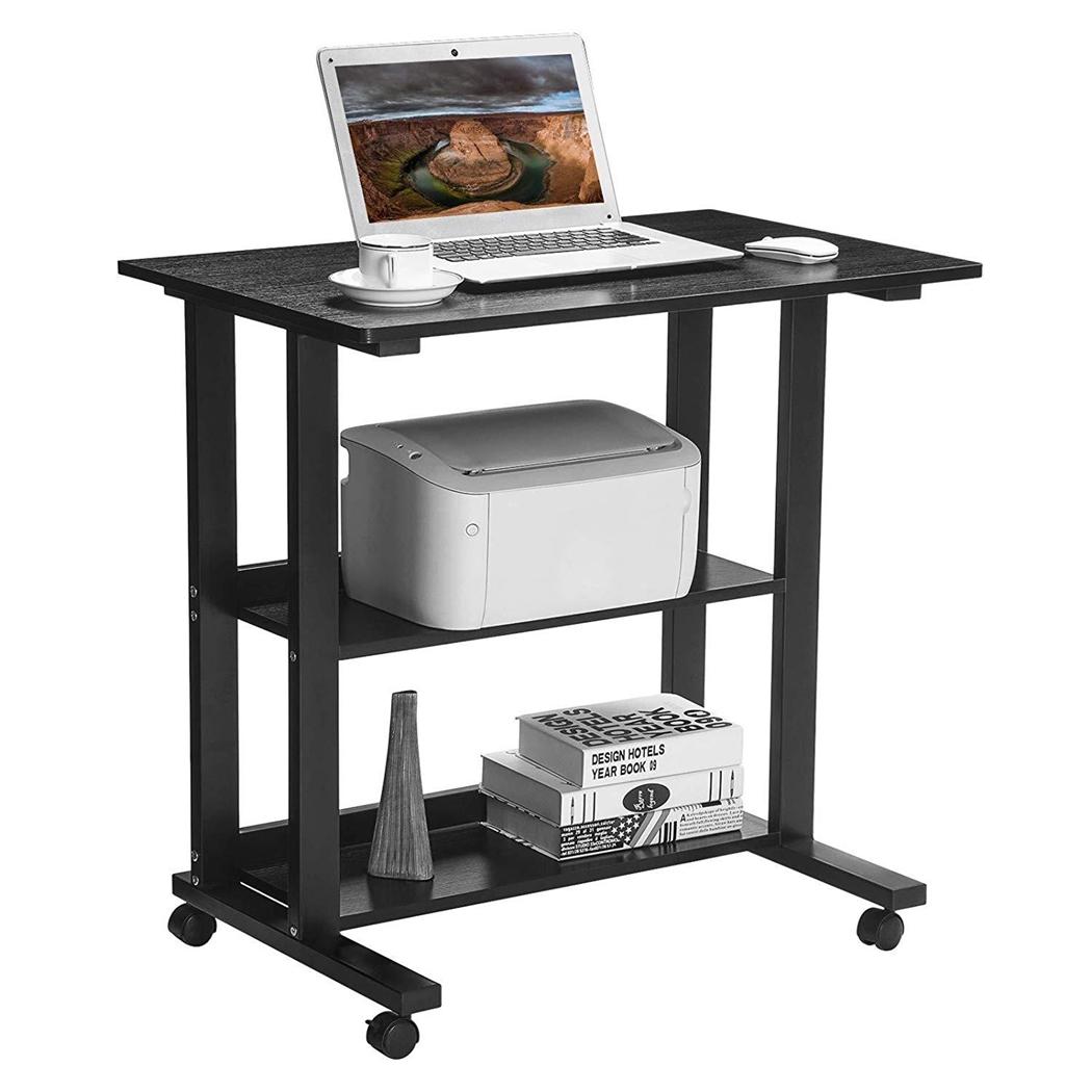 Mesa para Ordenador JOEL, 80x50x77 cm, con Ruedas, en Metal y Madera color Negro