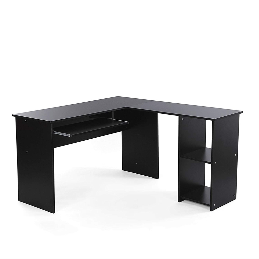 Mesa para Ordenador CLOE, 140x120x75 cm, con Estantes, en Madera color Negro