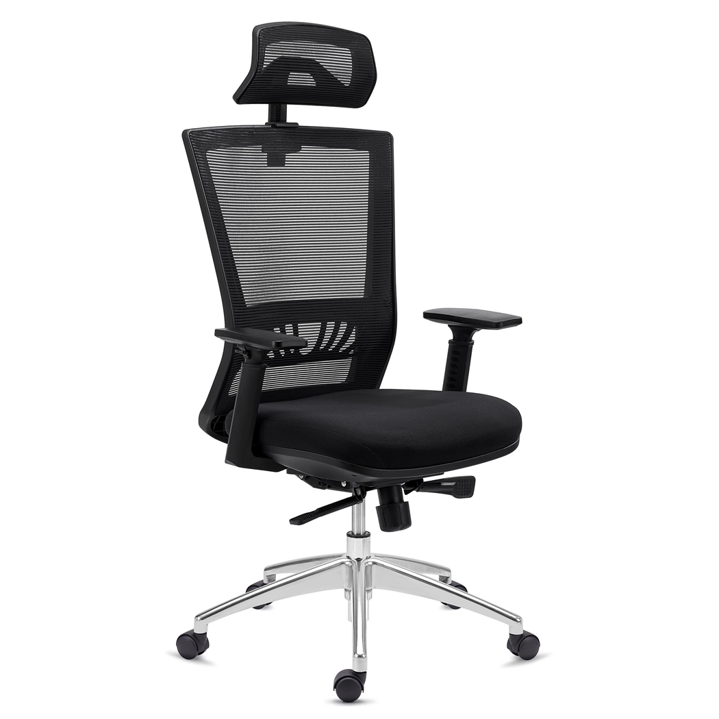 DEMO# Silla Ergonómica MAGNUM ELITE, Reposacabezas, Uso 8h, Base Aluminio, Soporte Lumbar, Negro