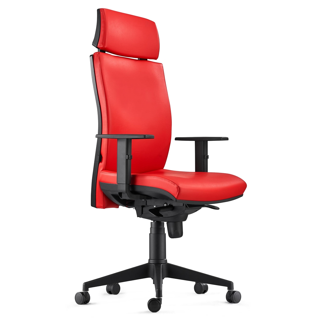 DEMO# Silla Ergonómica MARVEL, Piel Roja, Reposacabezas y Soporte Lumbar