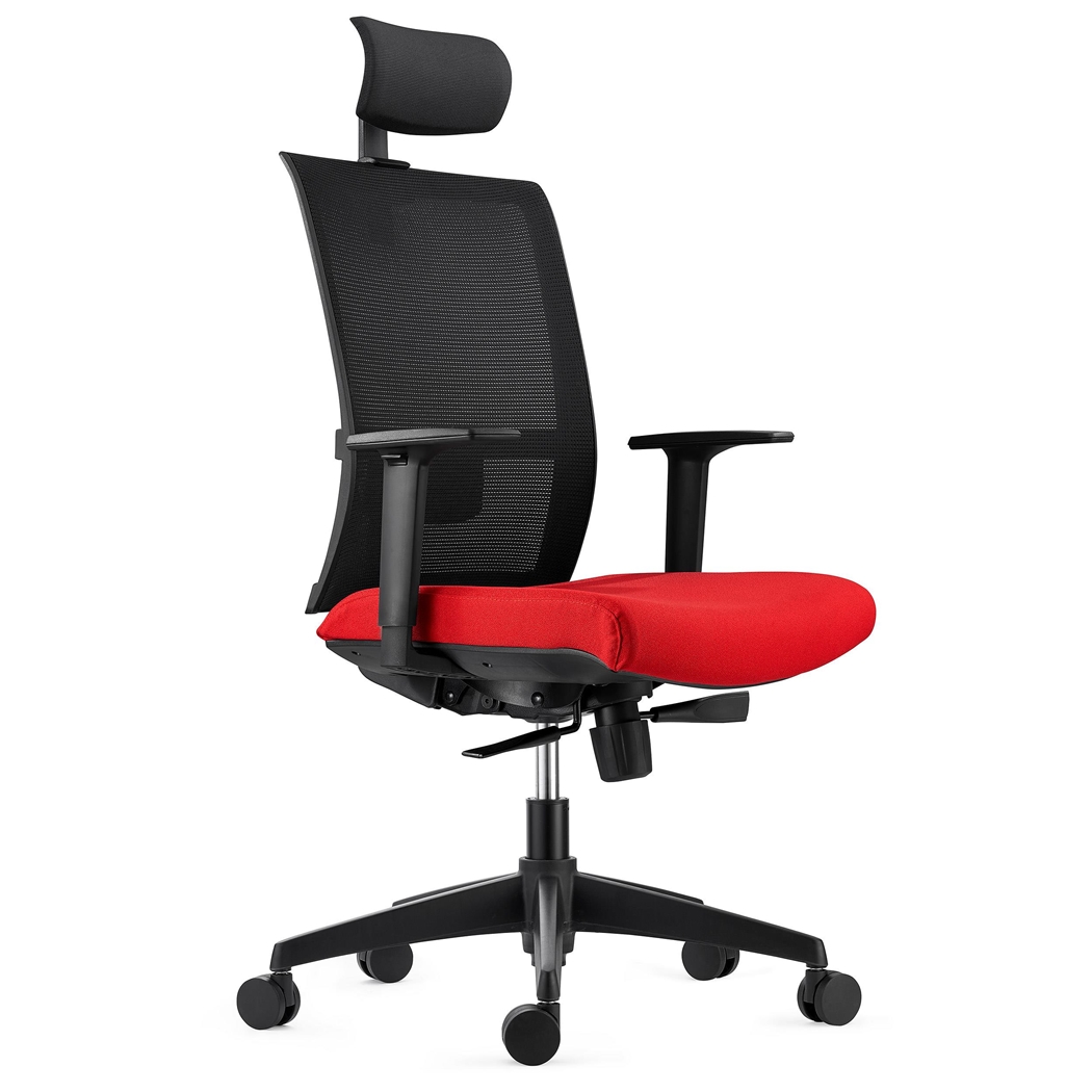 DEMO# Silla Ergonómica AXEL, Con Reposacabezas, Soporte Lumbar, en Tela y Malla, color Rojo