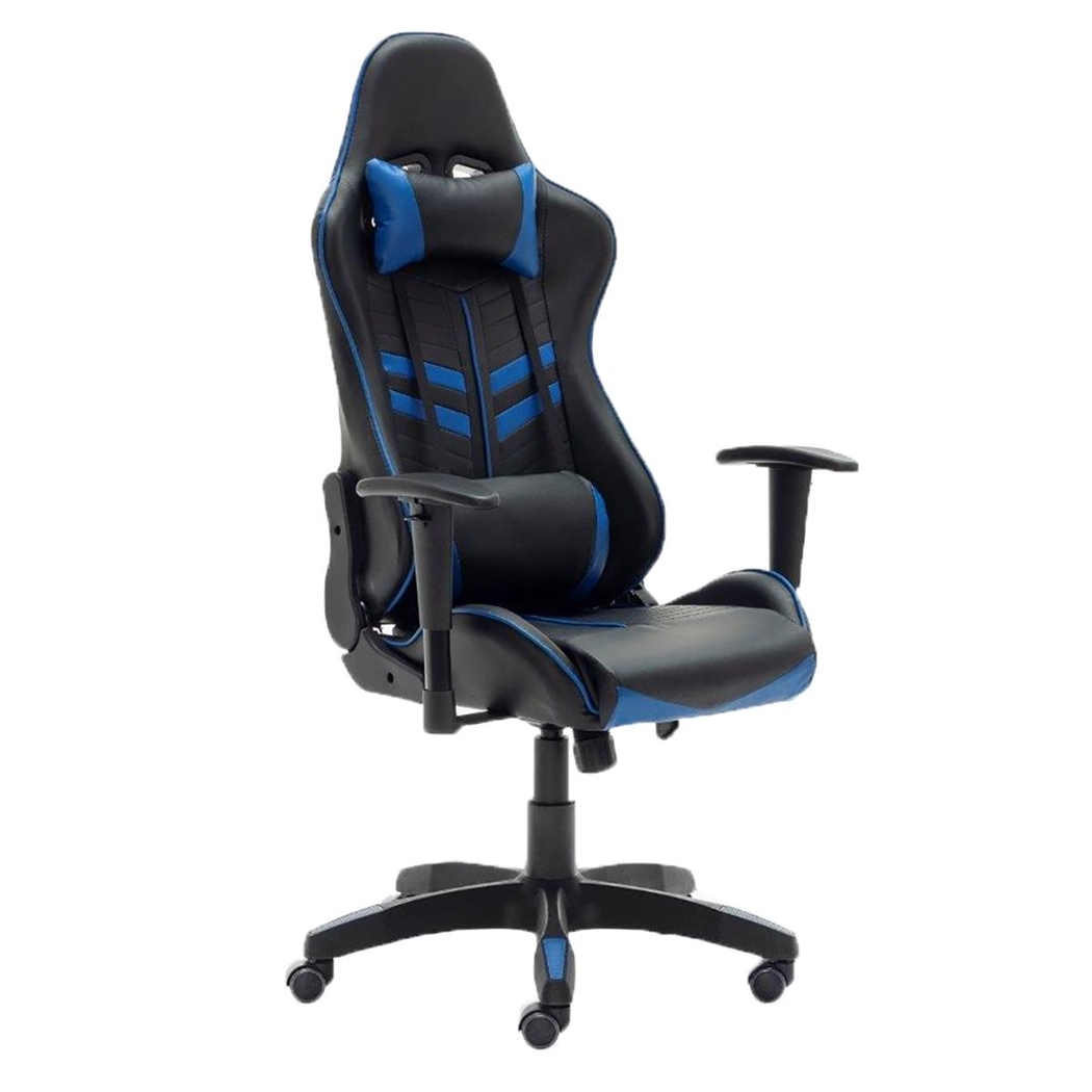 Silla Gaming REGINA, Respaldo Abatible, Cojín lumbar y Cervical, En Negro y Azul