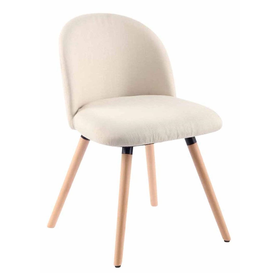 Silla de Confidente MINA, Exclusivo Diseño, Estructura en Madera Haya, Tela Crema