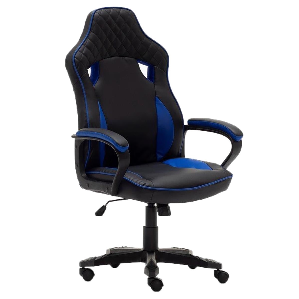 Silla Gaming HAMILTON, Basculante, Tapizado con Costuras, En Negro y Azul