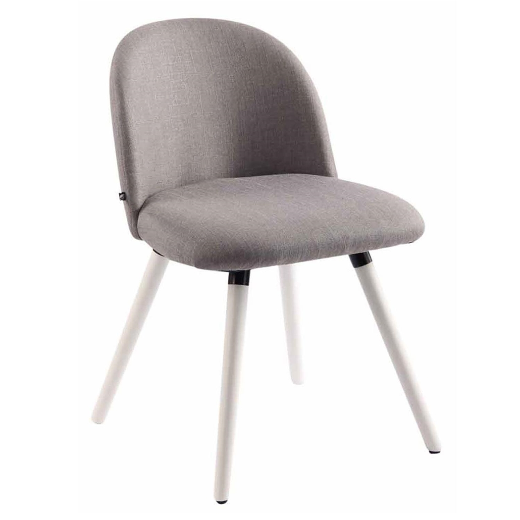 Silla de Confidente MINA, Exclusivo Diseño, Estructura en Madera Blanca, Tela Gris Claro