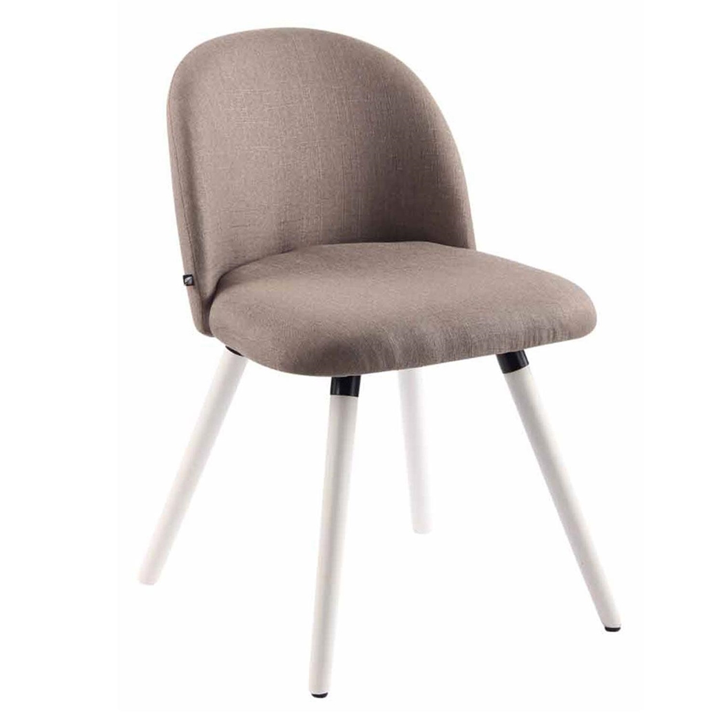 Silla de Confidente MINA, Exclusivo Diseño, Estructura en Madera Blanca, Tela Gris Pardo