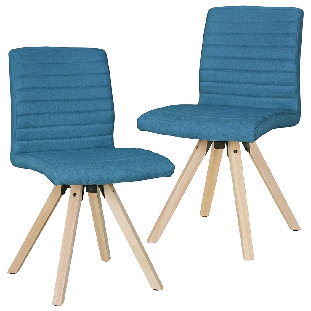 Lote de 2 Sillas de Confidente MALIK, Patas de Madera Claras, Tela color Turquesa
